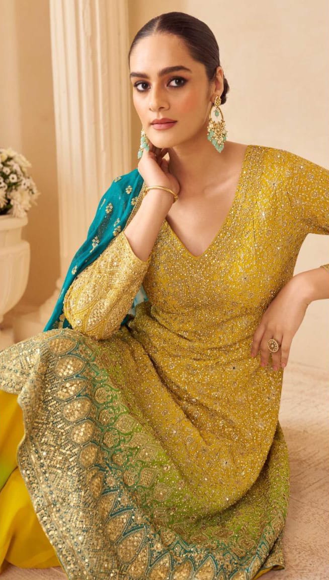 Embroidered Georgette palazzo Suit