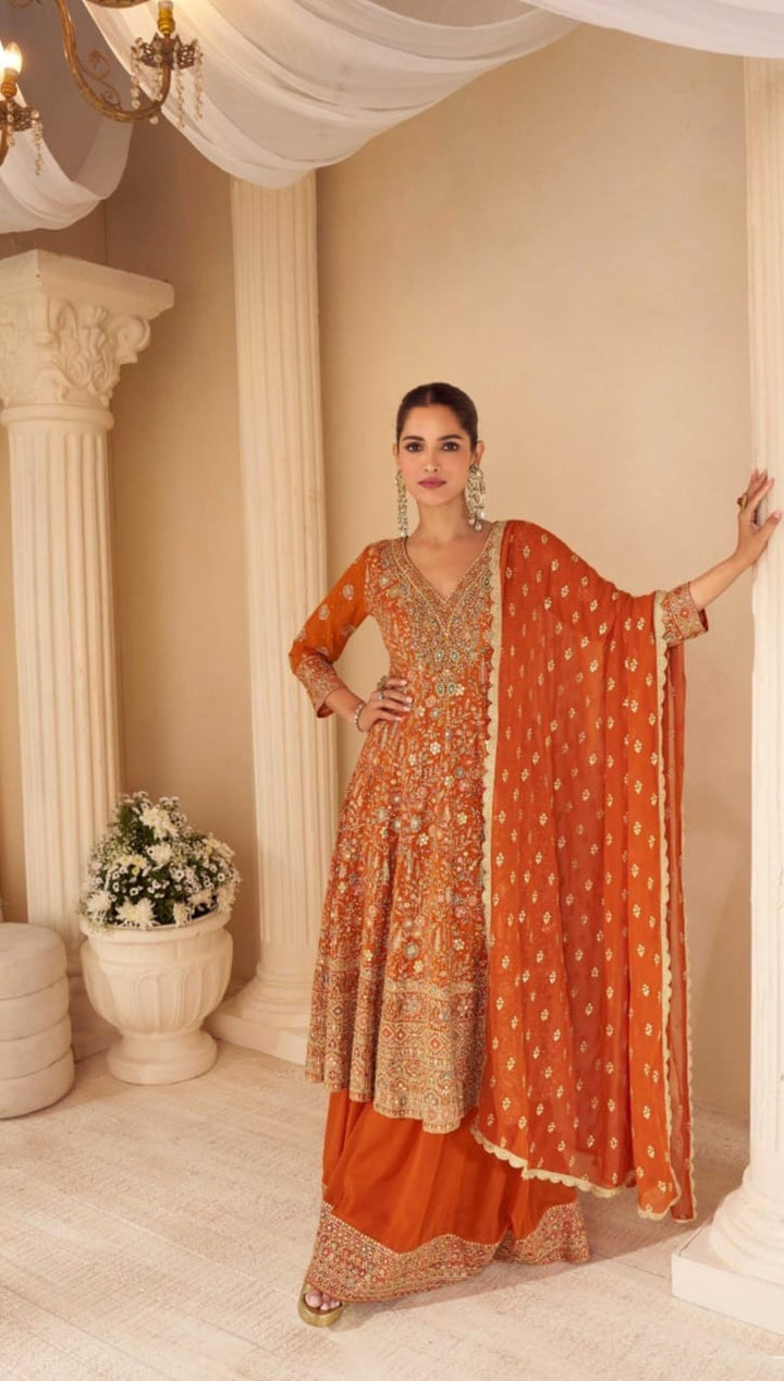Embroidered Georgette palazzo Suit