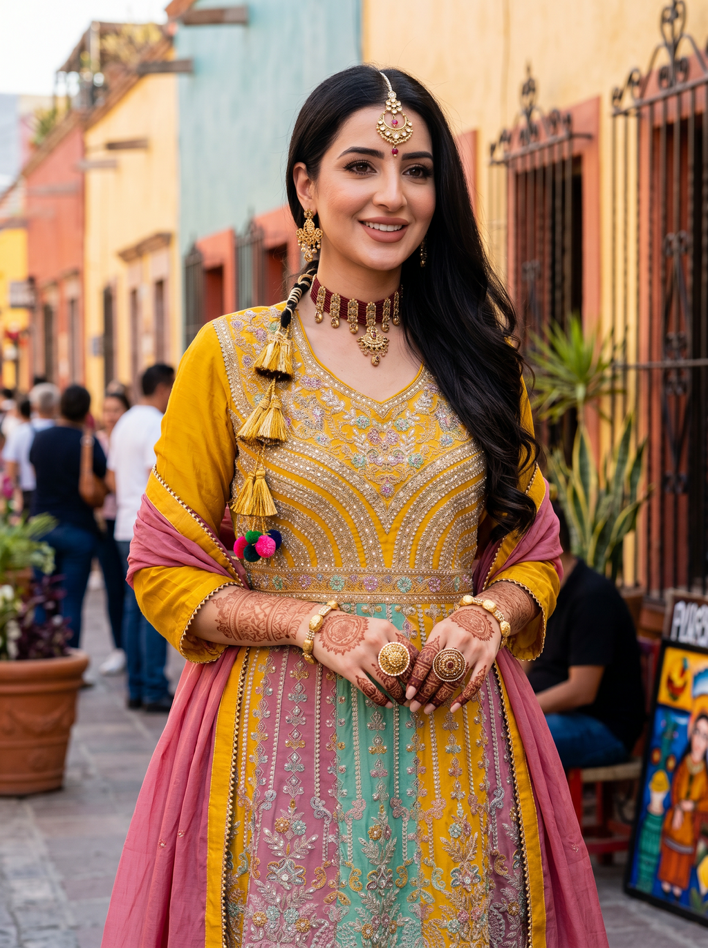 Multi Chinon Embroidery Work Suit Stitched