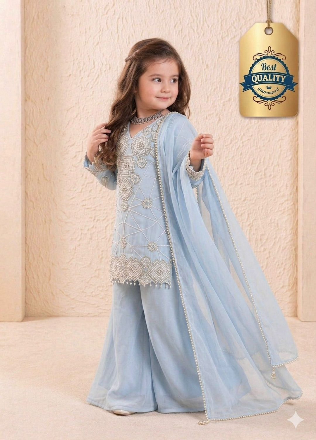 Party Wear Look Top Palazzo & Dupatta Set for Kids