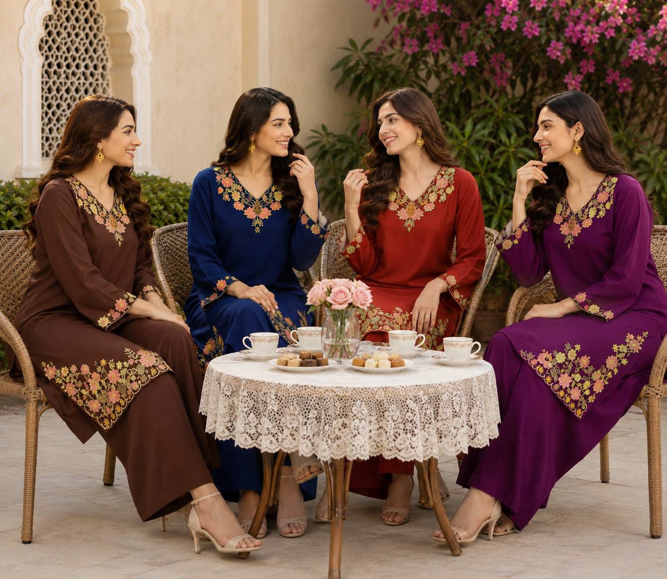 Long Sleeve Top with Heavy Embroidery Work Combined with Matching Palazzo