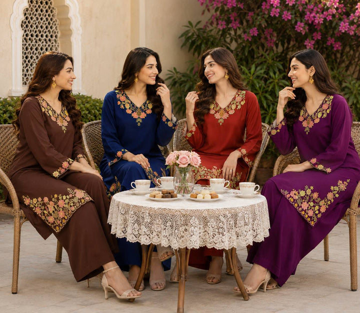 Long Sleeve Top with Heavy Embroidery Work Combined with Matching Palazzo