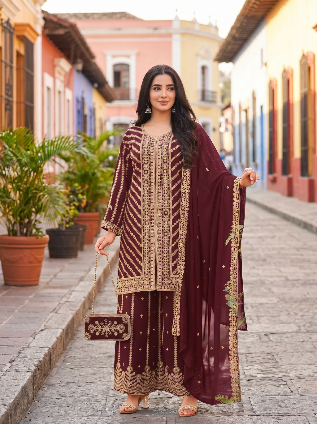 Royal Elegance Embroidered Georgette Suit Set with Dupatta