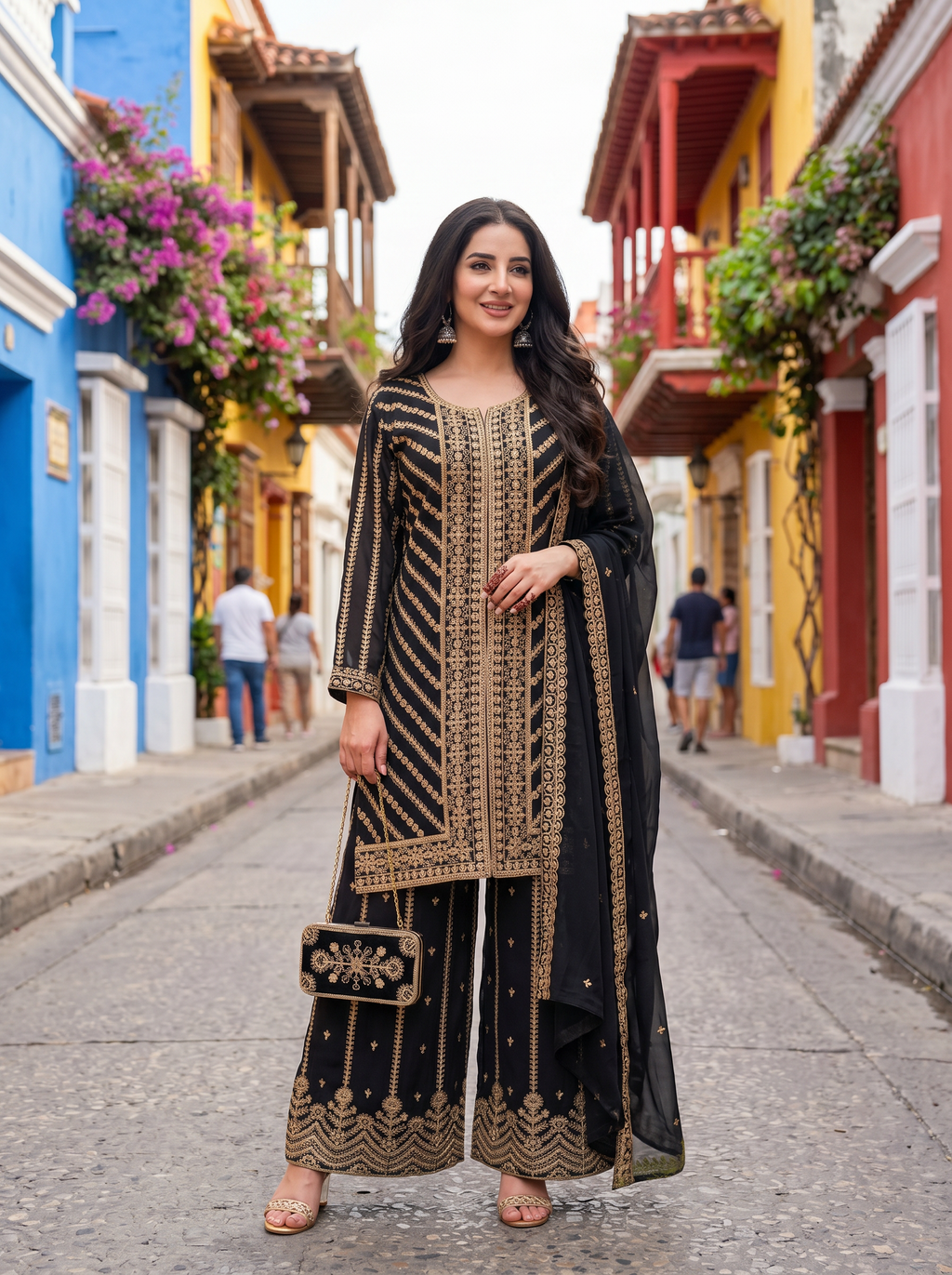 Royal Elegance Embroidered Georgette Suit Set with Dupatta