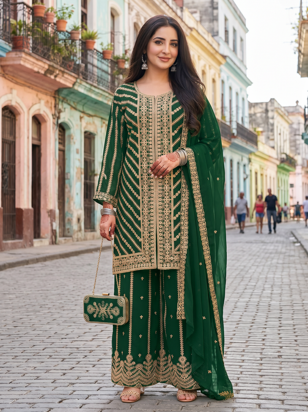 Royal Elegance Embroidered Georgette Suit Set with Dupatta