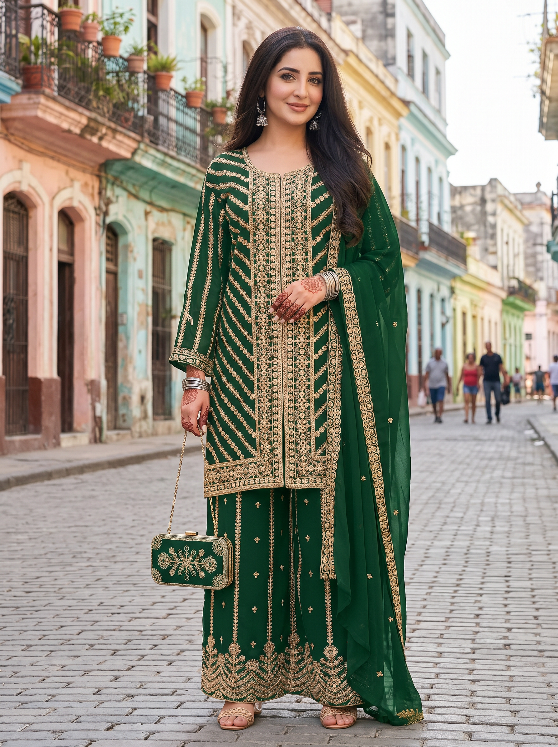 Royal Elegance Embroidered Georgette Suit Set with Dupatta