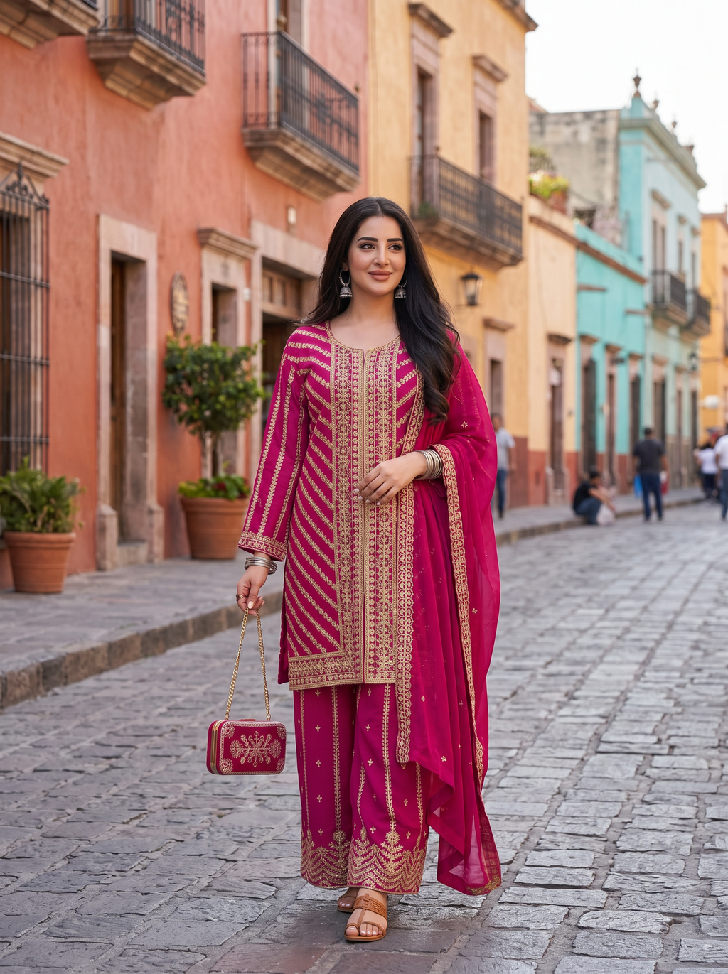 Royal Elegance Embroidered Georgette Suit Set with Dupatta