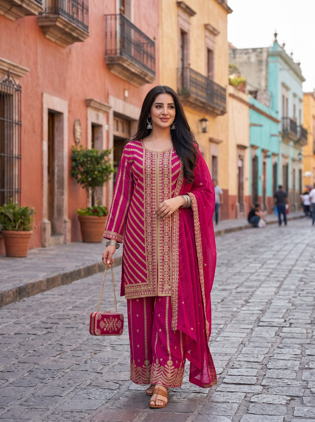 Royal Elegance Embroidered Georgette Suit Set with Dupatta
