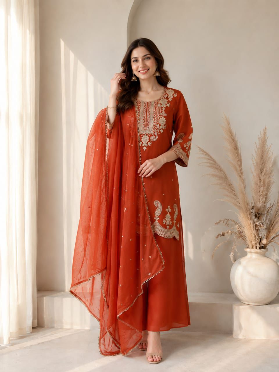 Roman Two Tone Palazzo 3 Piece Suit (1013)