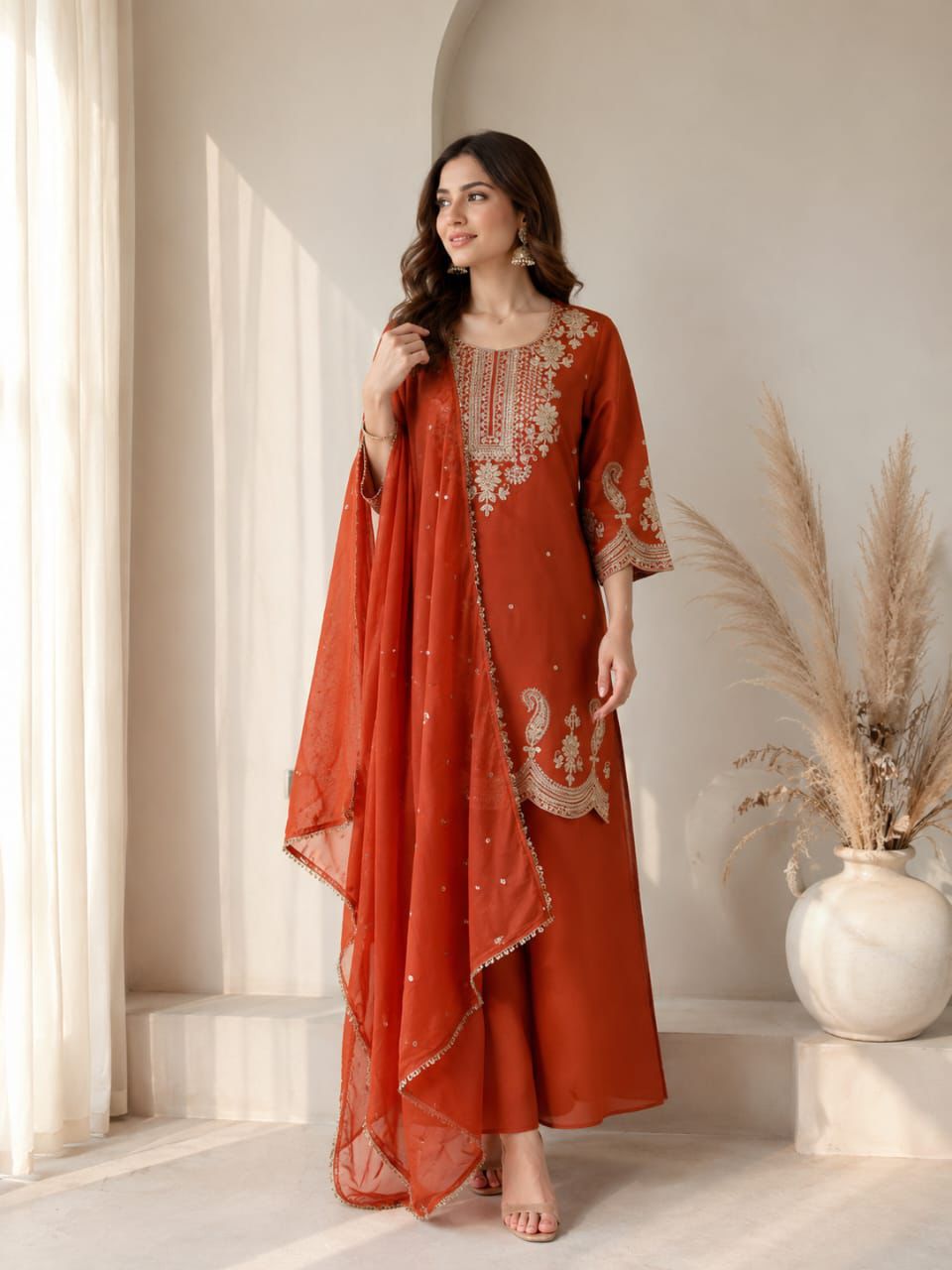 Roman Two Tone Palazzo 3 Piece Suit (1013)