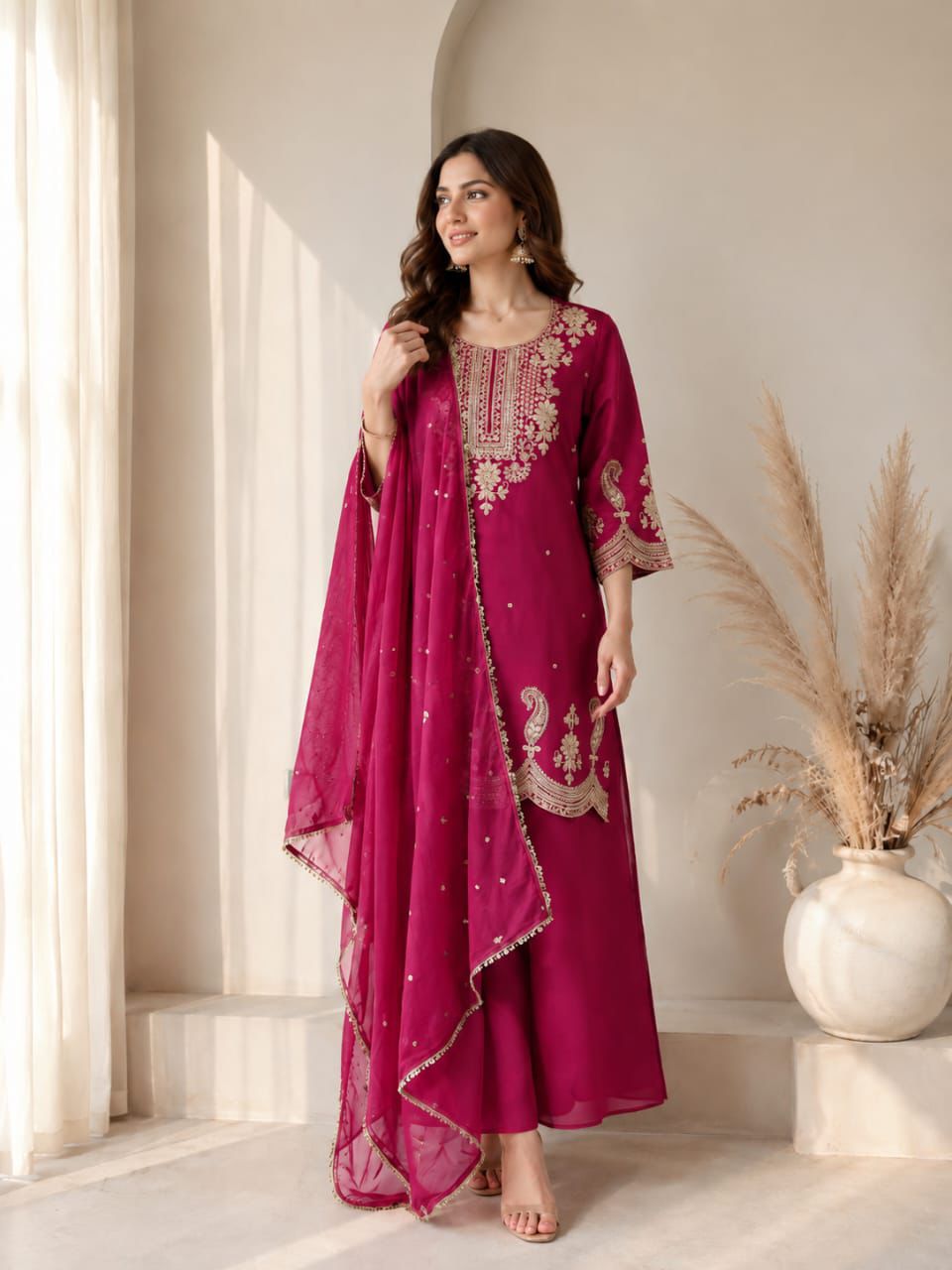 Roman Two Tone Palazzo 3 Piece Suit (1013)