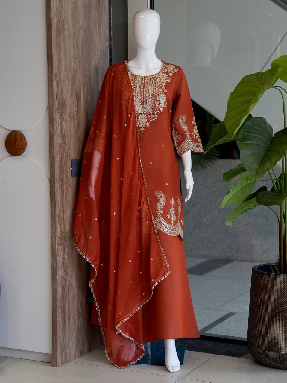Roman Two Tone Palazzo 3 Piece Suit (1013)