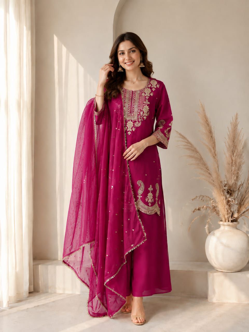 Roman Two Tone Palazzo 3 Piece Suit (1013)
