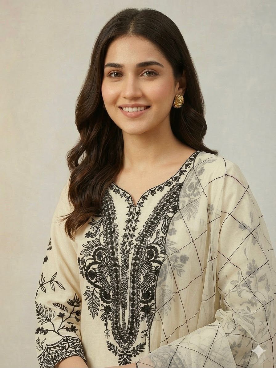 MAL COTTON TOP PLAZZO & EMBROIDERED LINING ORGANZA DUPPATA