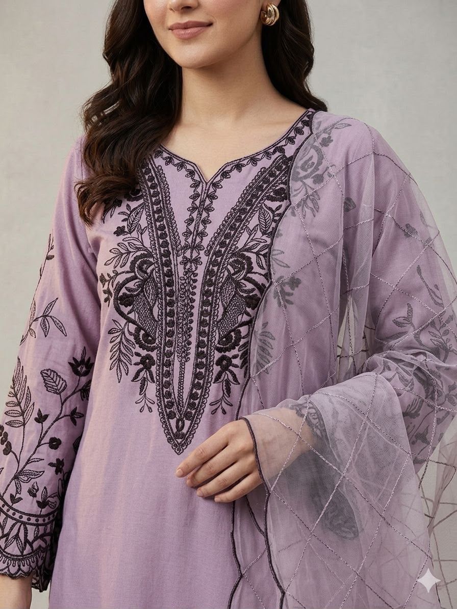 MAL COTTON TOP PLAZZO & EMBROIDERED LINING ORGANZA DUPPATA