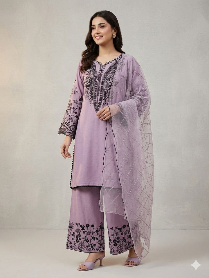 MAL COTTON TOP PLAZZO & EMBROIDERED LINING ORGANZA DUPPATA