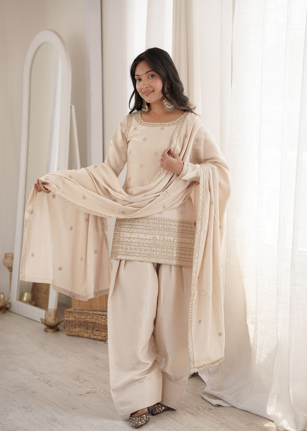 Glass Roman Kurta with Farshi Shalwar and Dupatta