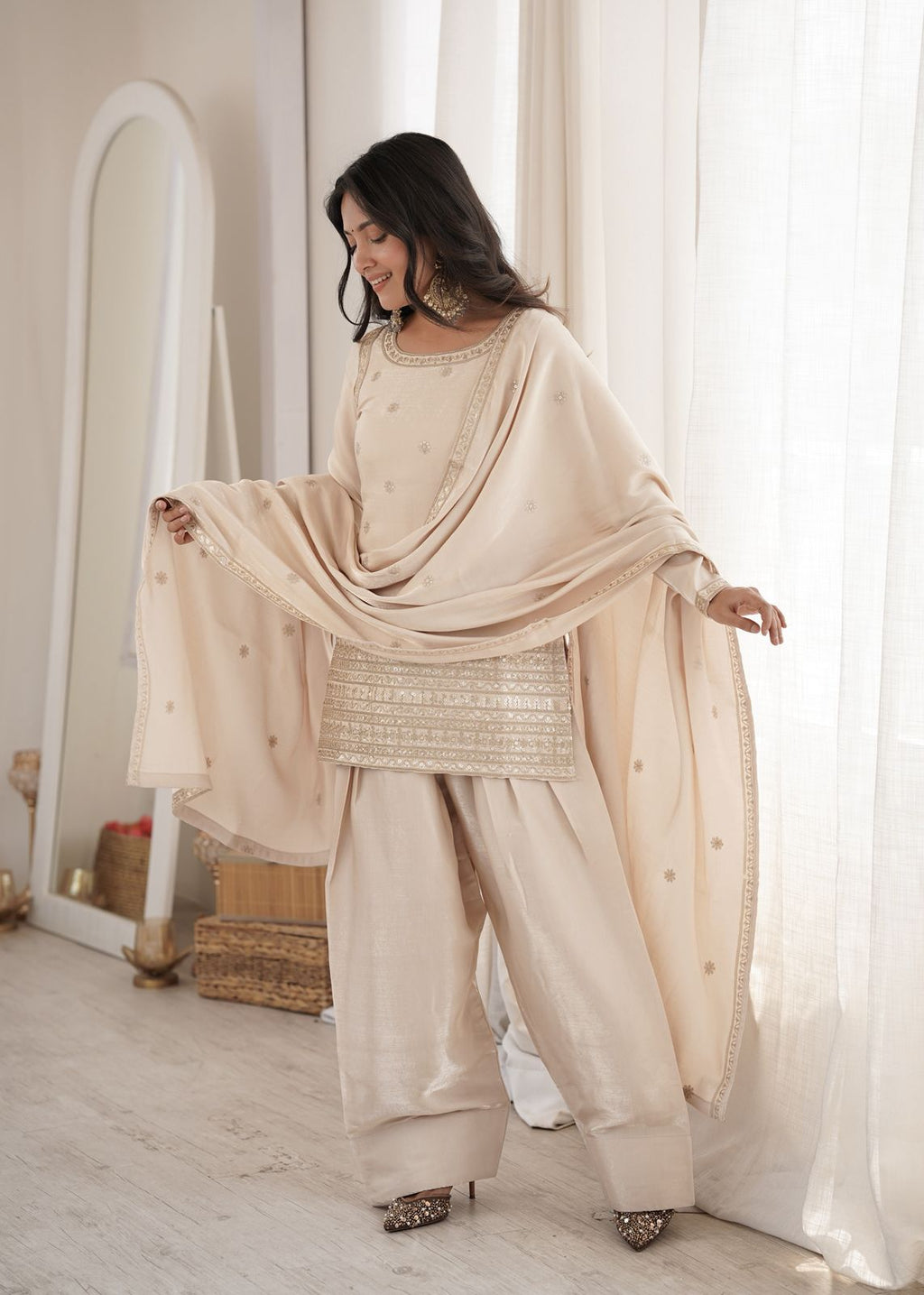 Glass Roman Kurta with Farshi Shalwar and Dupatta