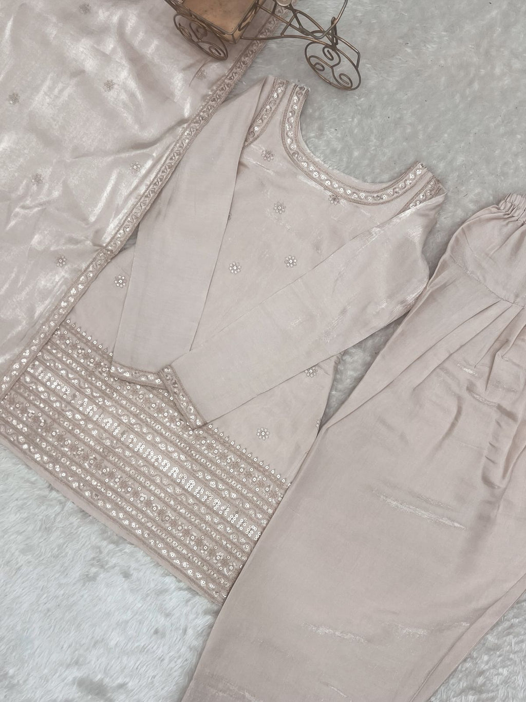 Glass Roman Kurta with Farshi Shalwar and Dupatta