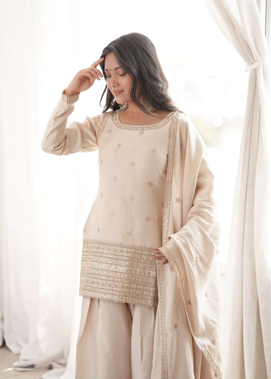 Glass Roman Kurta with Farshi Shalwar and Dupatta