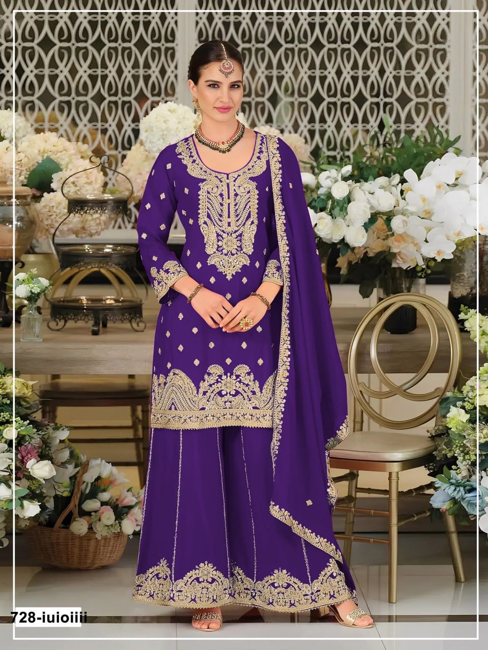Heavy Chiffon Georgette With Embroidery Sequence Work Top & bottom with Dupatta