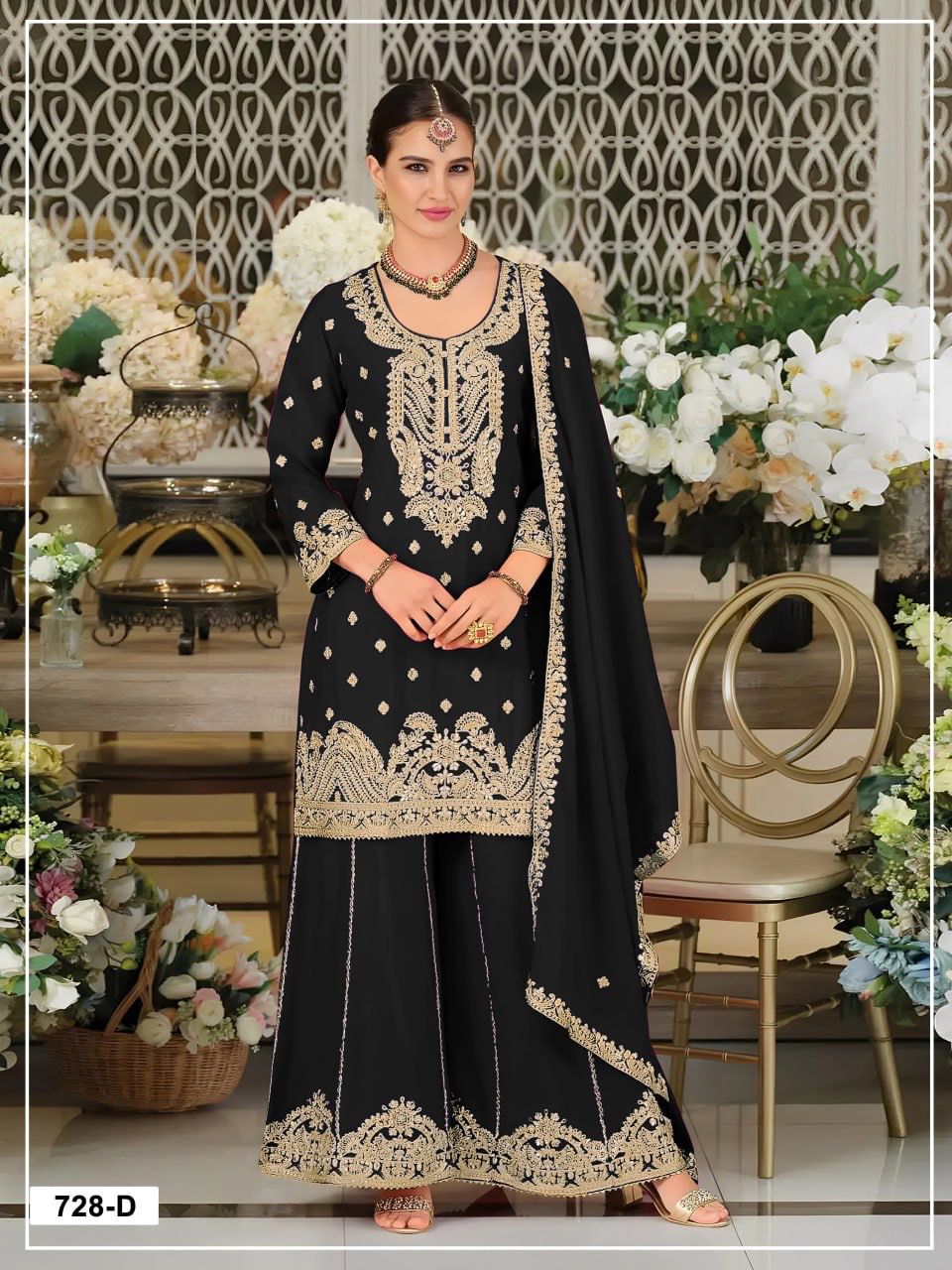 Heavy Chiffon Georgette With Embroidery Sequence Work Top & bottom with Dupatta