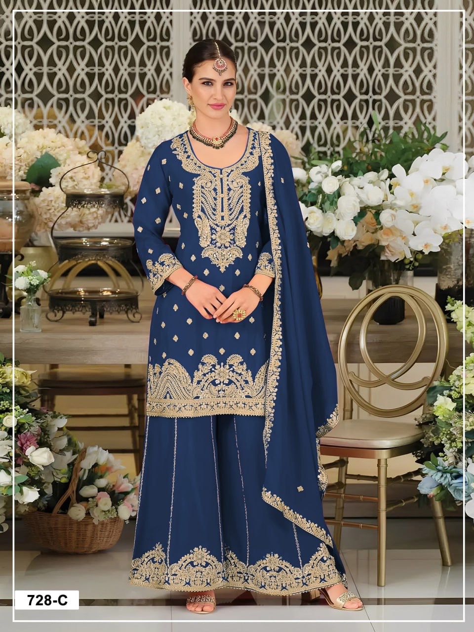 Heavy Chiffon Georgette With Embroidery Sequence Work Top & bottom with Dupatta