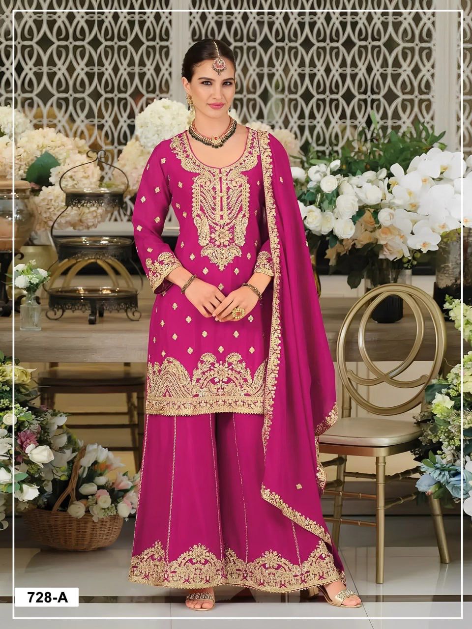 Heavy Chiffon Georgette With Embroidery Sequence Work Top & bottom with Dupatta