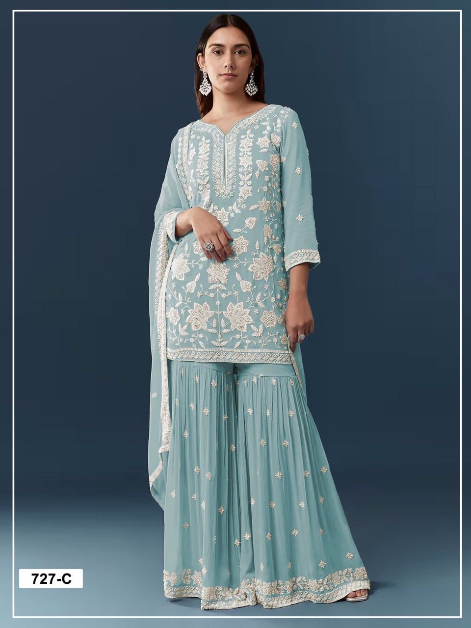 Heavy Chiffon Georgette With Embroidery Sequence & Handwork