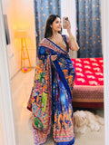 Designer Chinon Silk Saree with Piping Border, Latkan Tassels & Authentic Mirror Work