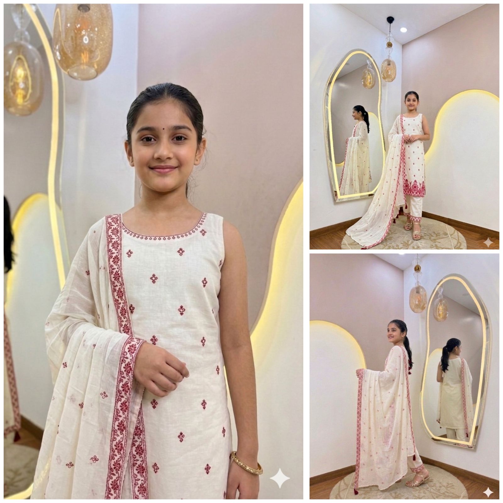 Kid's Girl Wear Sleeveless Kurti, Pant & Dupatta Set