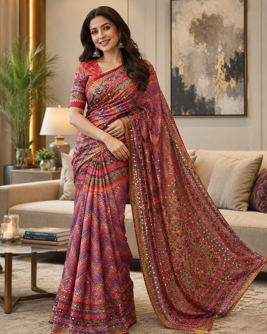 Chinon Silk with Designer Handwork Saree