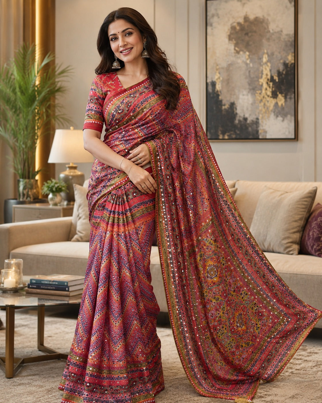 Chinon Silk with Designer Handwork Saree