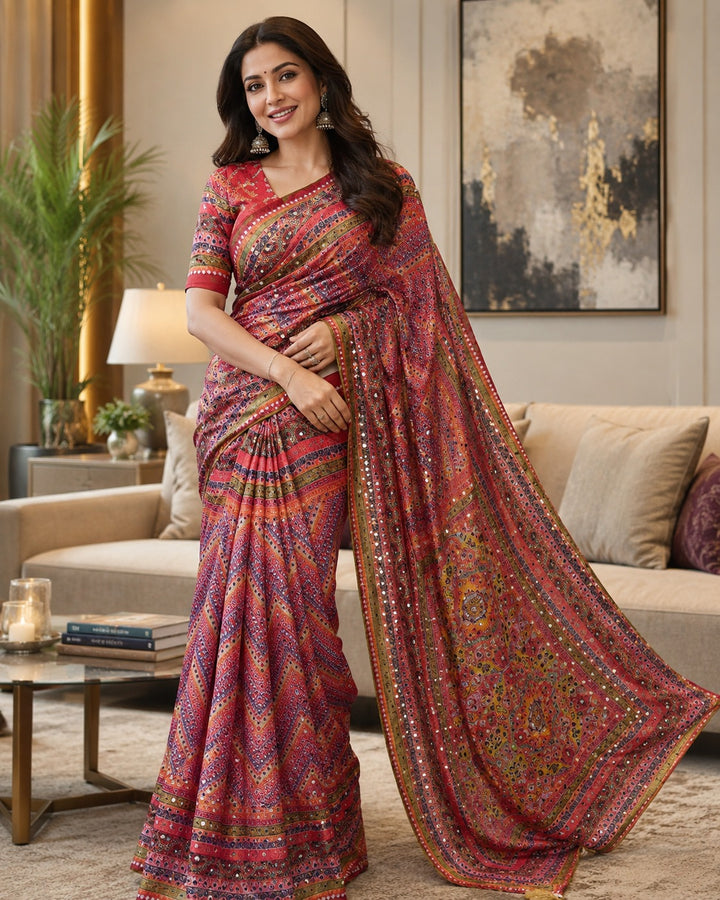 Chinon Silk with Designer Handwork Saree