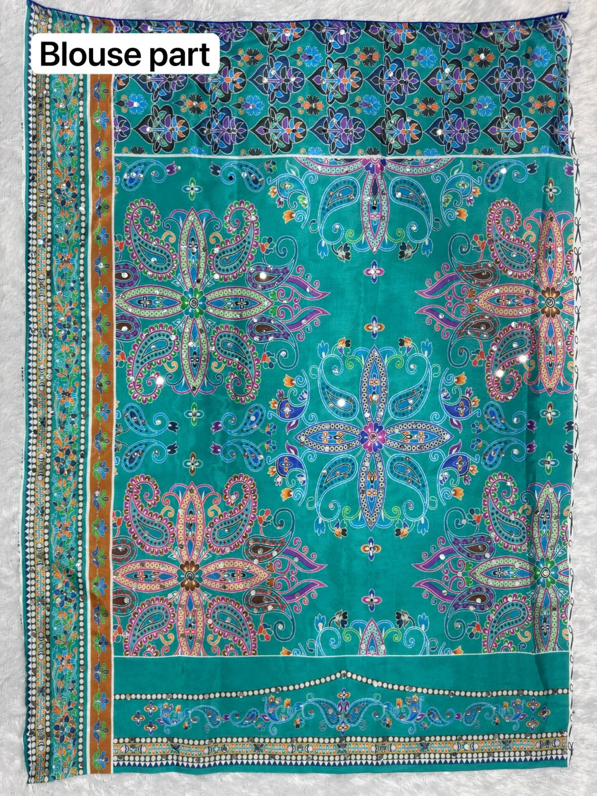 Designer Chinon Silk Digital Printing Saree with Piping Border, Authentic Mirror Work