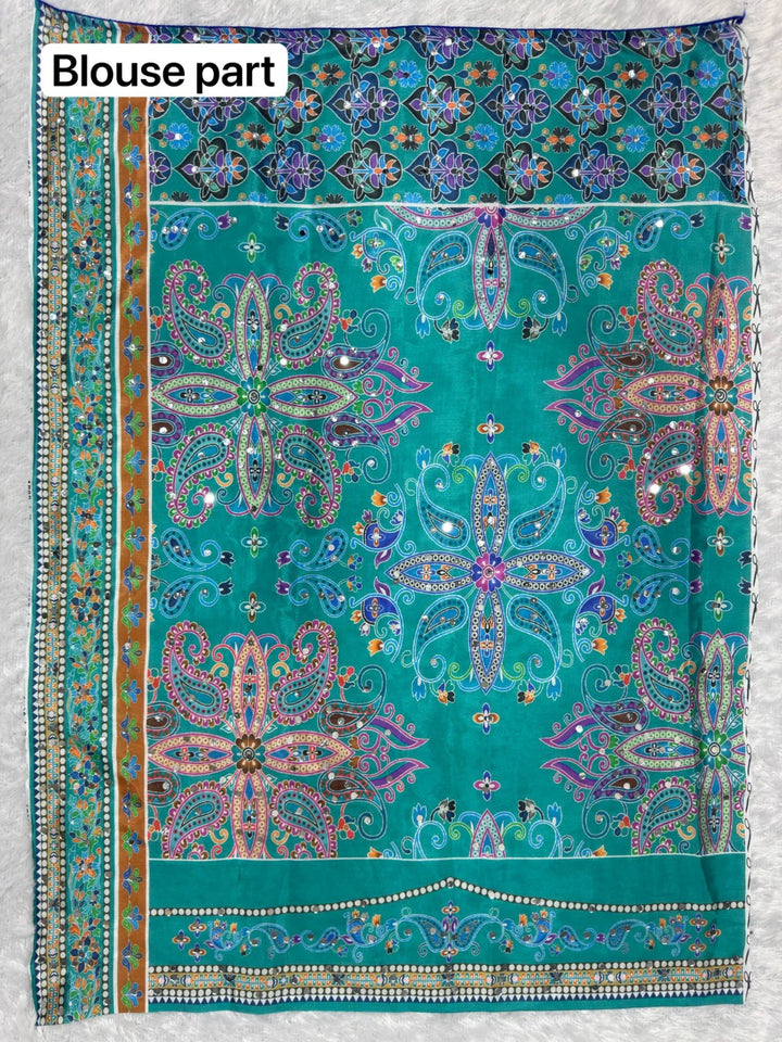 Designer Chinon Silk Digital Printing Saree with Piping Border, Authentic Mirror Work