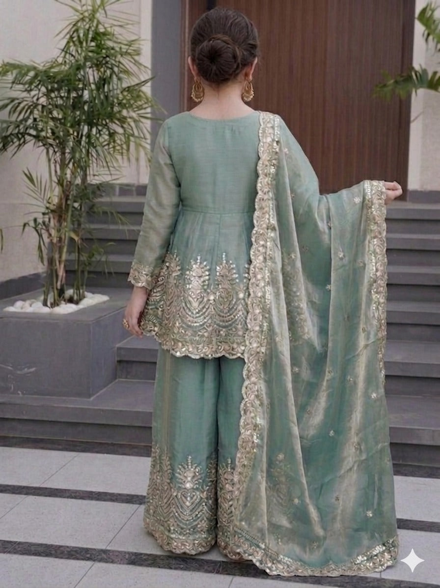 Kids Wear Attractive silk embroidery 3 Piece Kurta Set