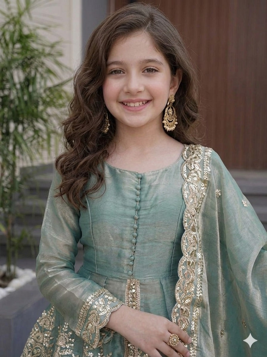 Kids Wear Attractive silk embroidery 3 Piece Kurta Set