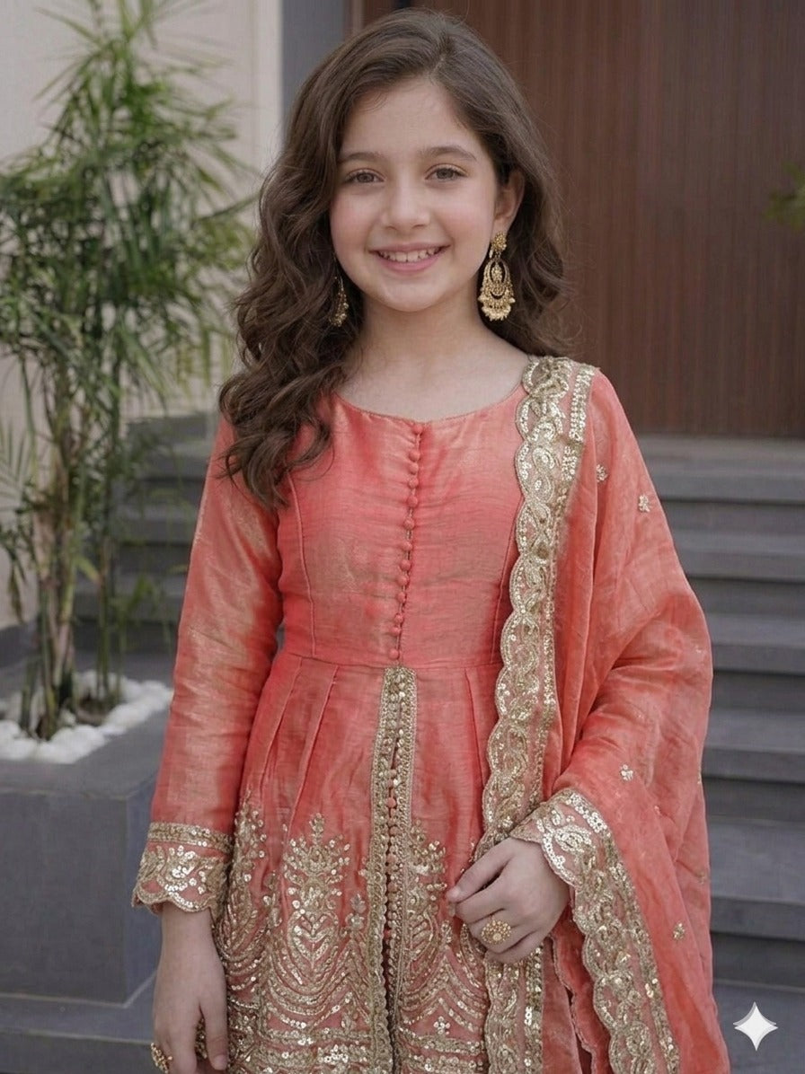 Kids Wear Attractive silk embroidery 3 Piece Kurta Set