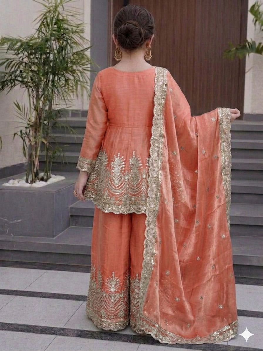 Kids Wear Attractive silk embroidery 3 Piece Kurta Set