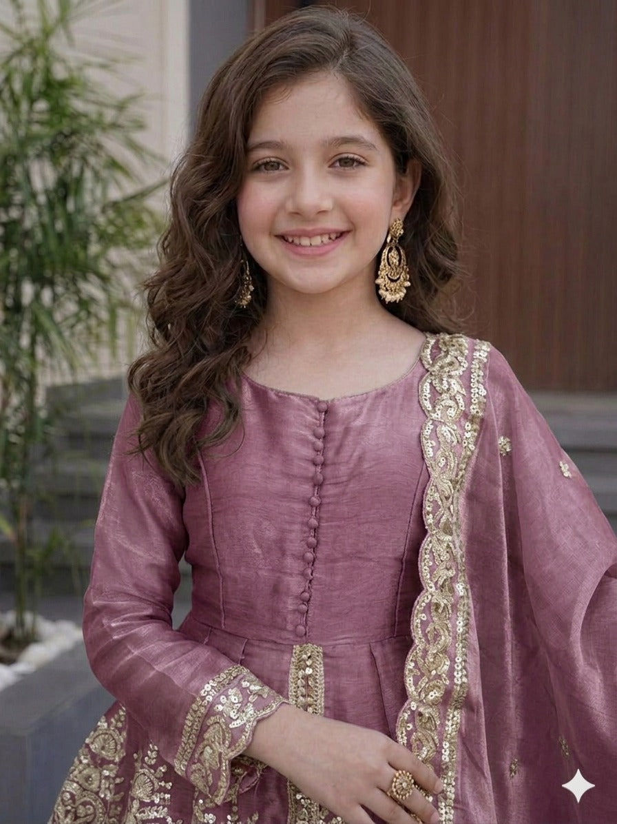 Kids Wear Attractive silk embroidery 3 Piece Kurta Set