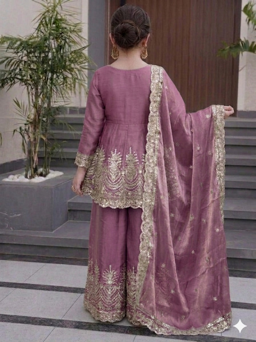 Kids Wear Attractive silk embroidery 3 Piece Kurta Set
