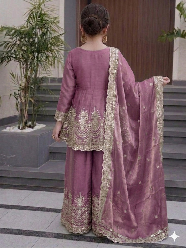 Kids Wear Attractive silk embroidery 3 Piece Kurta Set