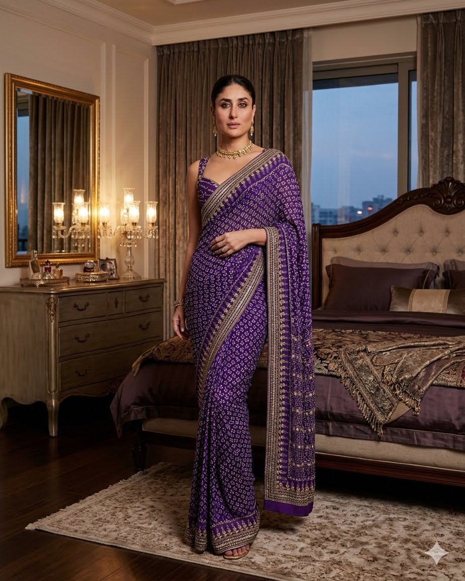 Soft Fox Georgette with Digital Print and real mirror work HAND WORK