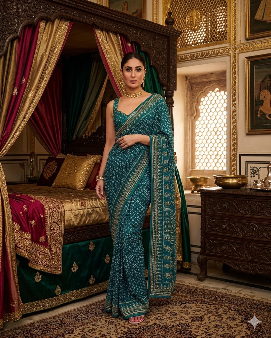 Soft Fox Georgette with Digital Print and real mirror work HAND WORK