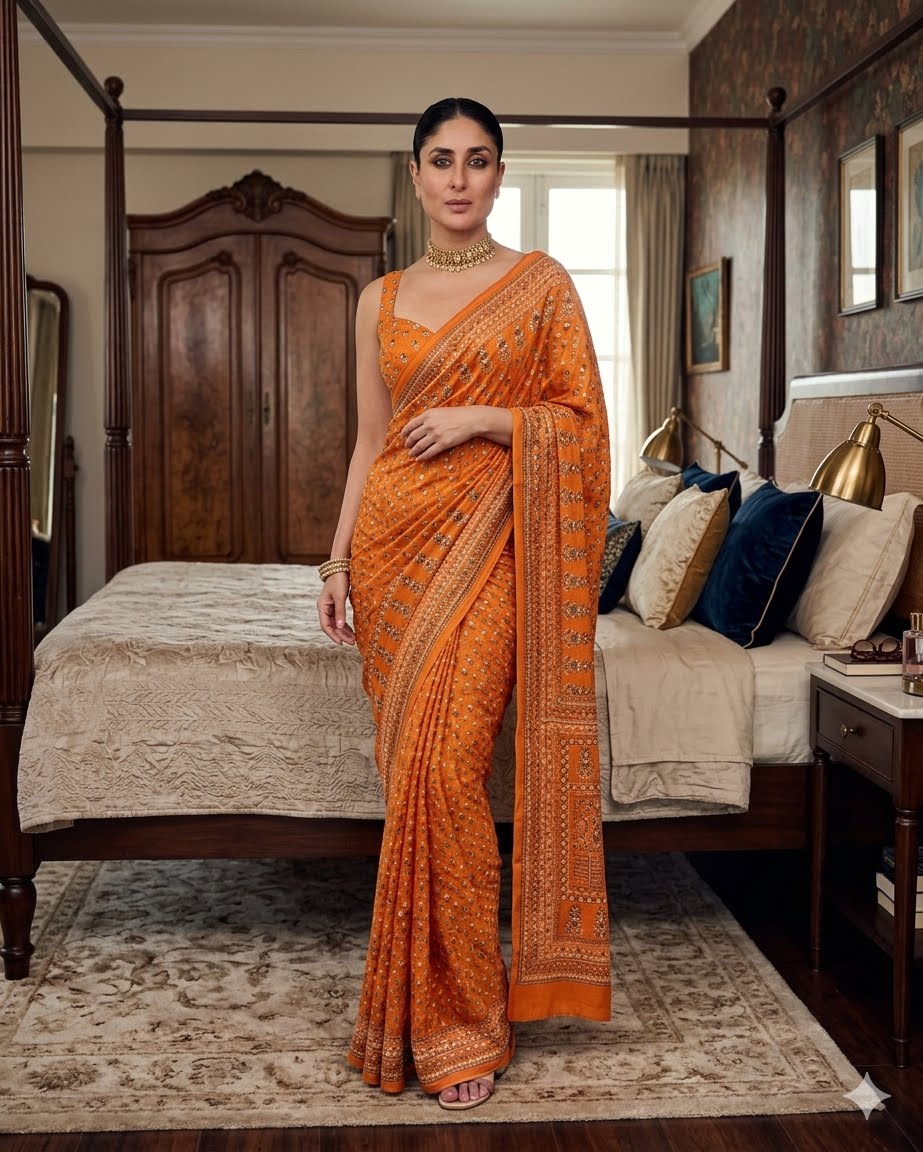 Soft Fox Georgette with Digital Print and real mirror work HAND WORK
