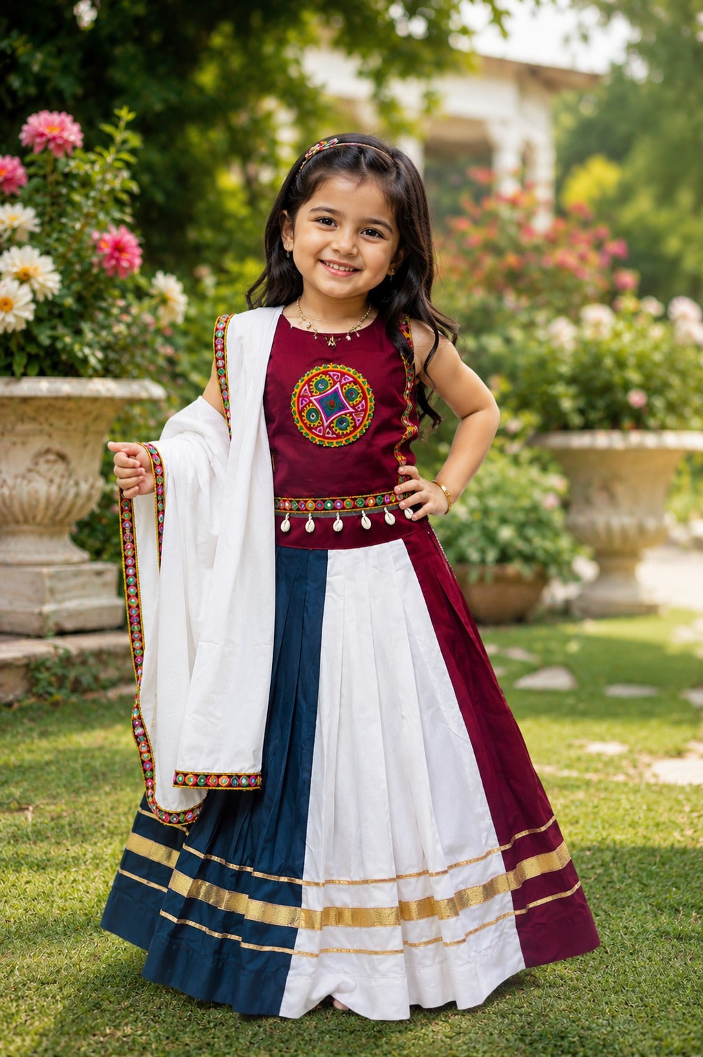 Lehenga, Choli ans Dupatta with Embroidery Lace for Girls