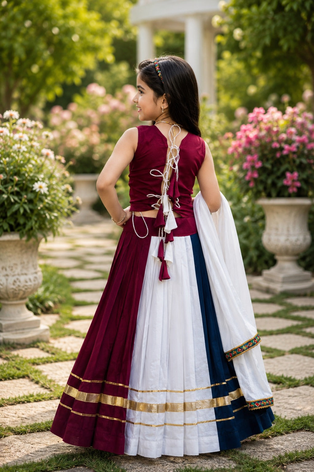 Lehenga, Choli ans Dupatta with Embroidery Lace for Girls