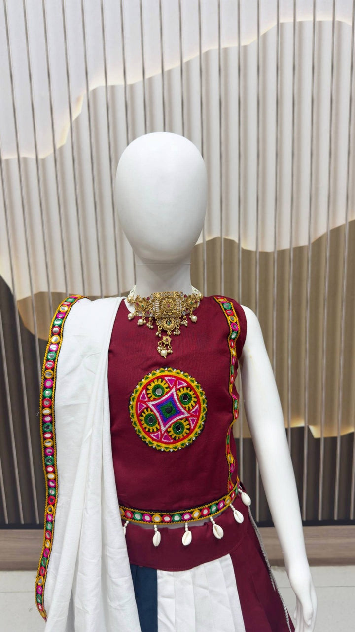 Lehenga, Choli ans Dupatta with Embroidery Lace for Girls