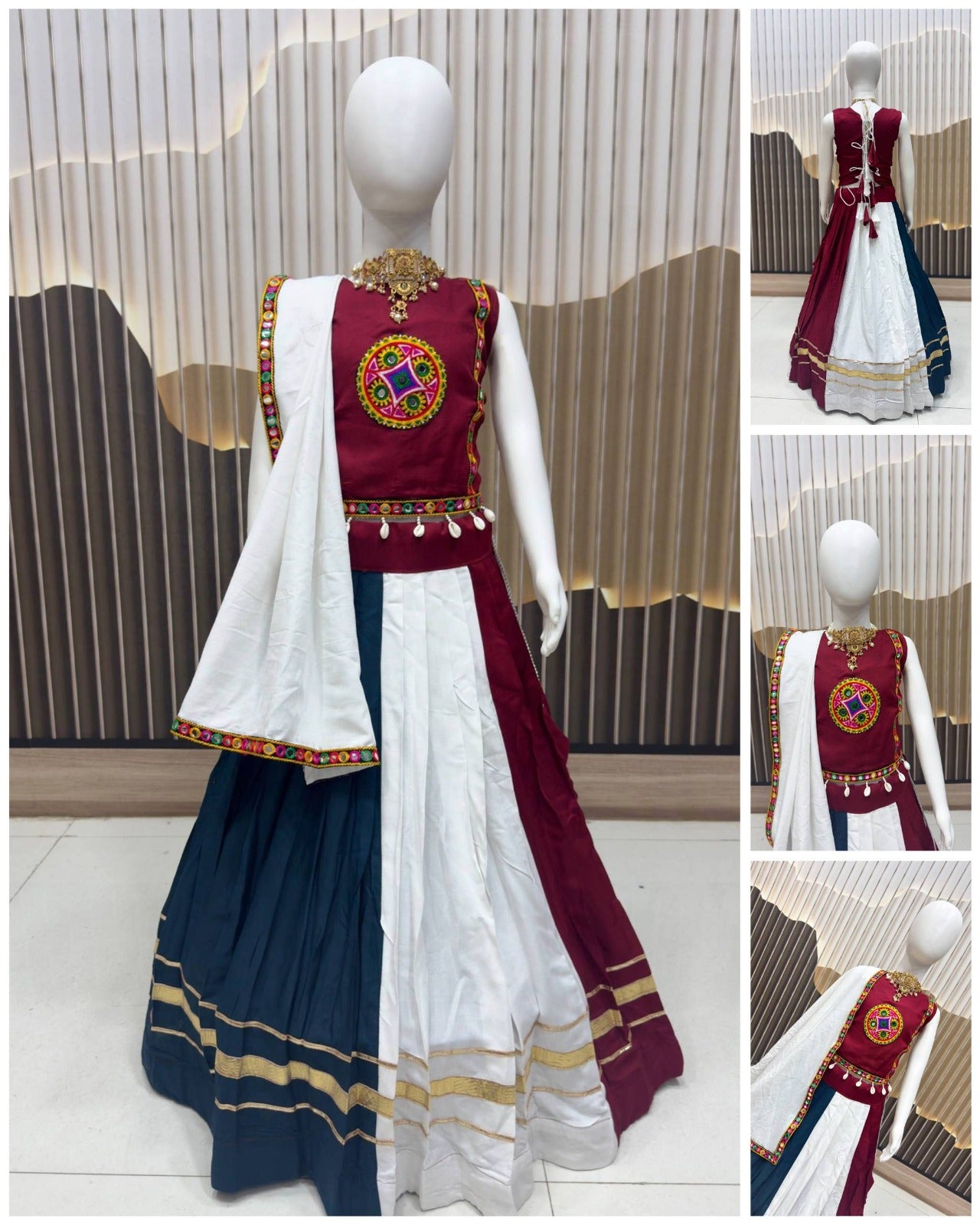 Lehenga, Choli ans Dupatta with Embroidery Lace for Girls
